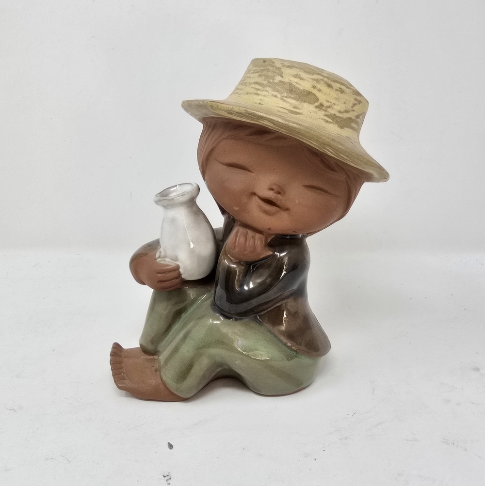 Vtg 1960s UCTCI Japan redware stoneware art‎ pottery figurine falk art